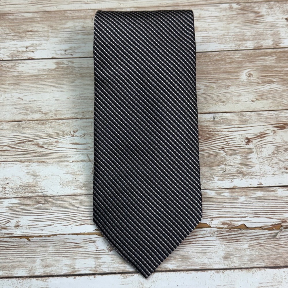 Brooks Brothers Necktie Men OS Black Silver Diagonal Striped Silk Made in USA